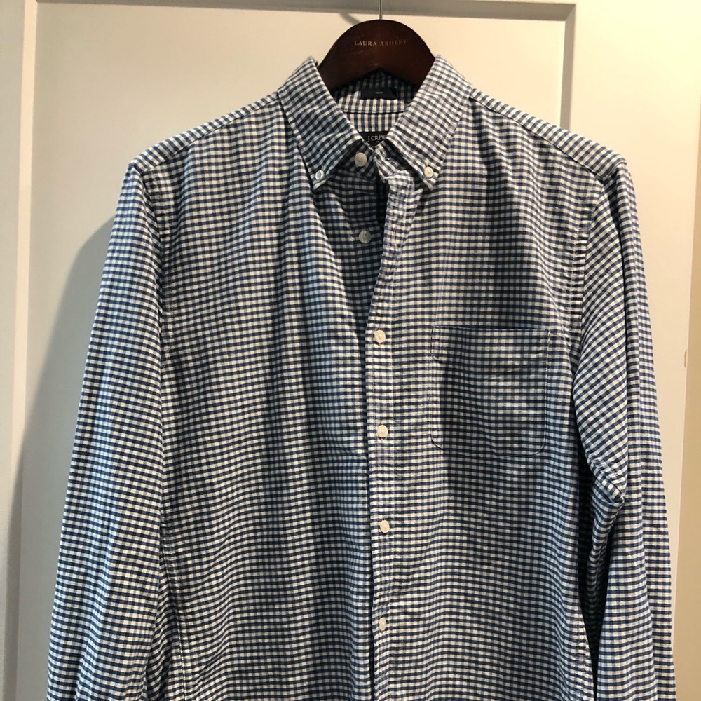 J Crew Blue Checkered Oxford Shirt